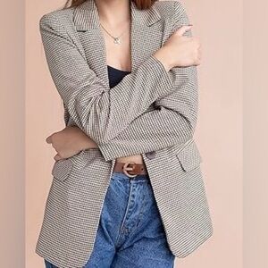 Suzy Shier Houndstooth Button Front Blazer Size Large EUC